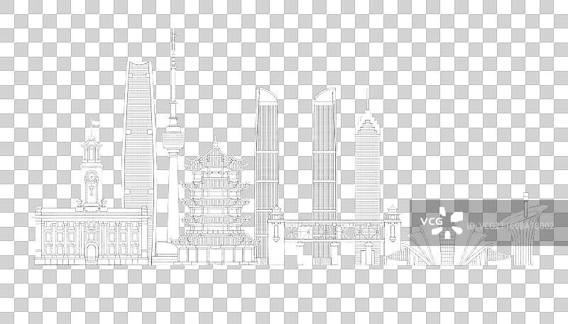 湖北武汉城市地标建筑插画线稿图片素材