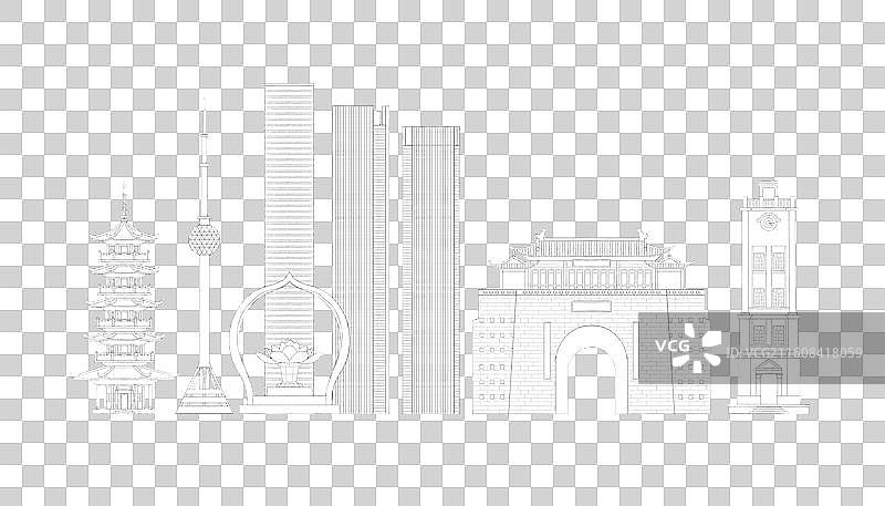 江苏徐州城市地标建筑插画线稿图片素材