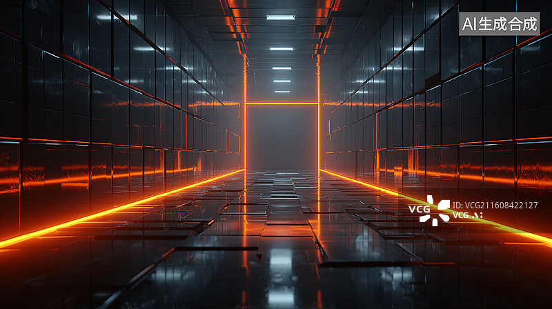 【AI数字艺术】未来科技走廊光影效果图片素材