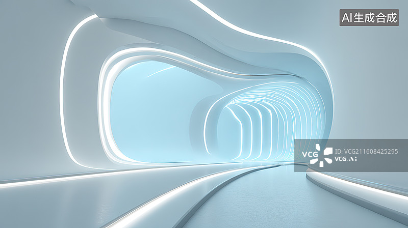 【AI数字艺术】未来感光隧道通道图片素材