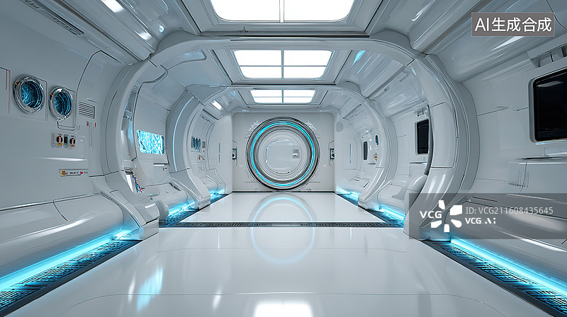 【AI数字艺术】未来科技走廊内部场景图片素材