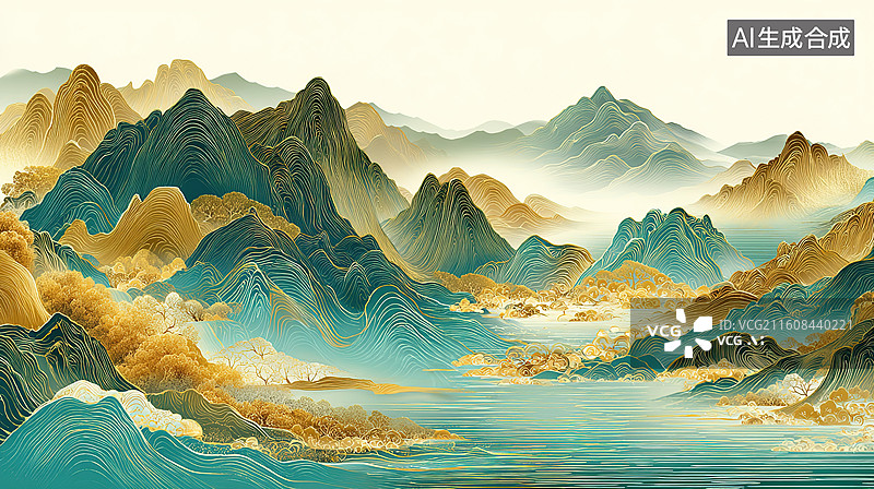 【AI数字艺术】山水画卷中的云雾山河图片素材