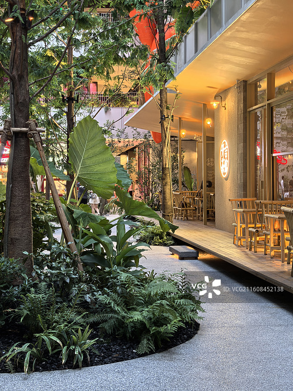 上海现代商业建筑都市松弛街区大叶植物景观上生新所图片素材