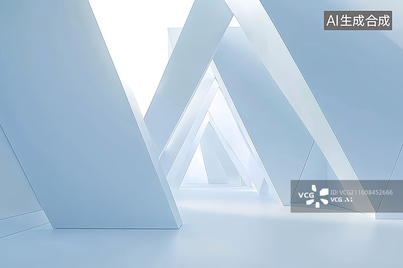 【AI数字艺术】白色三角形结构的抽象空间图片素材