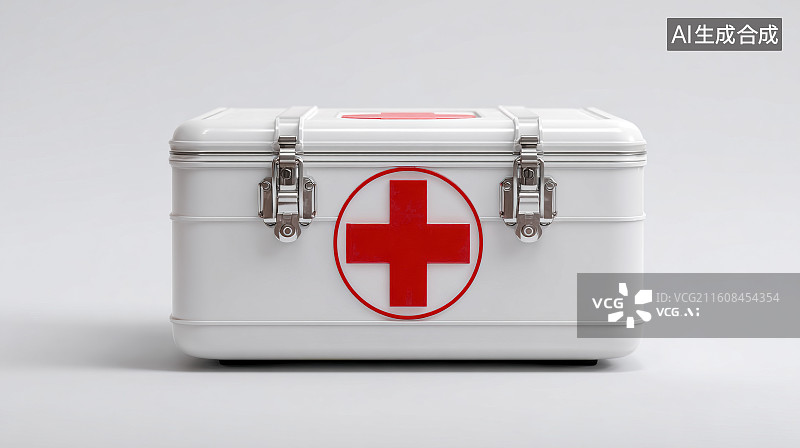 【AI数字艺术】浅白背景下的红十字白色急救箱图片素材