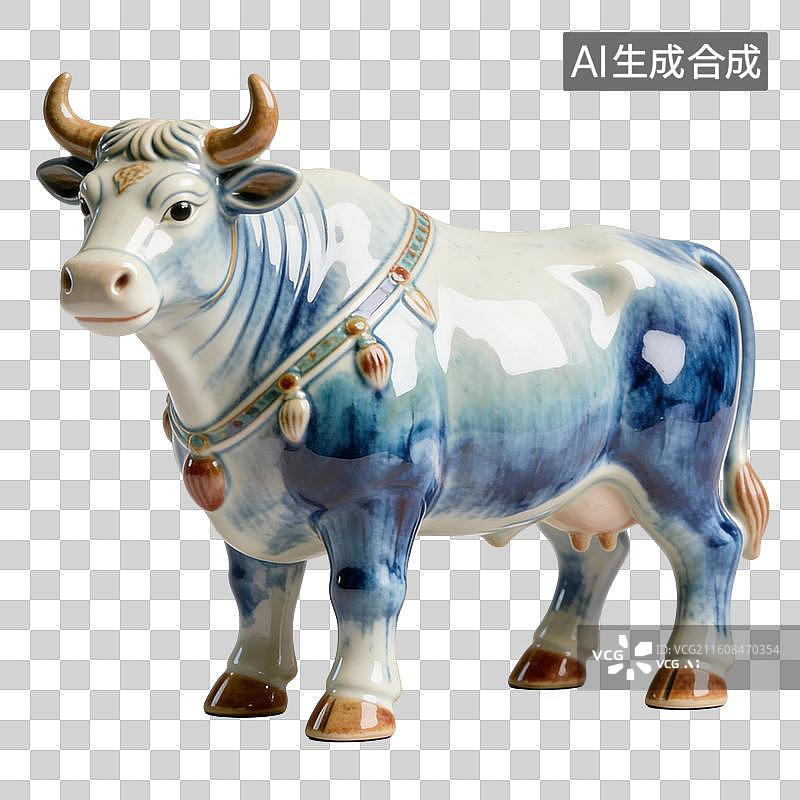 【AI数字艺术】彩釉瓷器十二生肖牛年元素图片素材