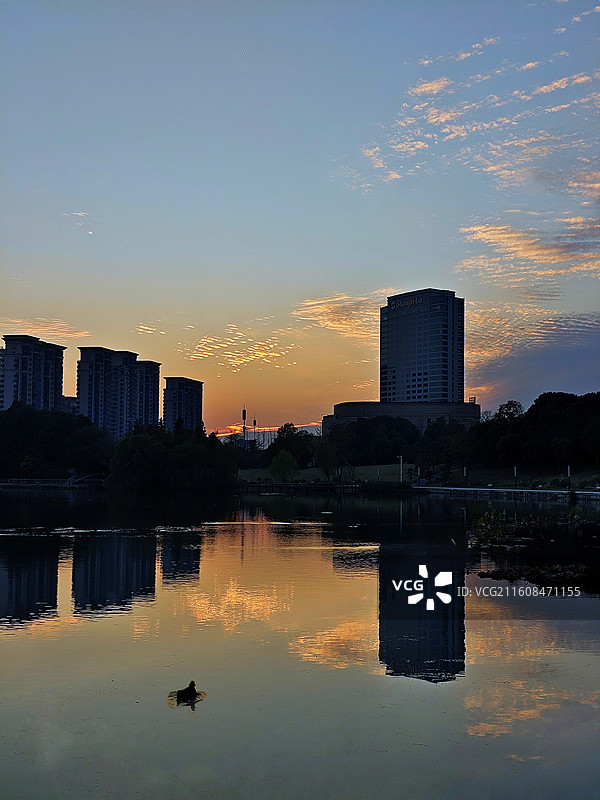 扬州明月湖的晚霞图片素材