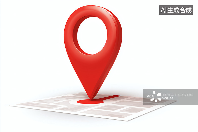 【AI数字艺术】红色定位图标在地图上图片素材