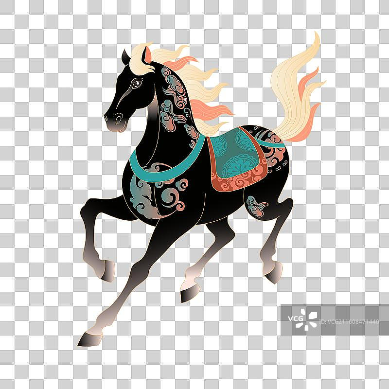 国风2026马年新年元旦春节黑色马插画图片素材