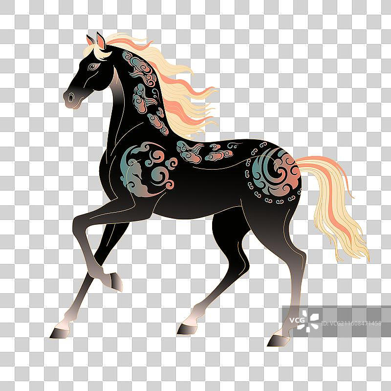 国风2026马年新年元旦春节黑色马插画图片素材