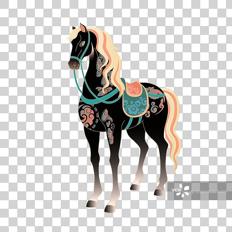 国风2026马年新年元旦春节黑色马插画图片素材