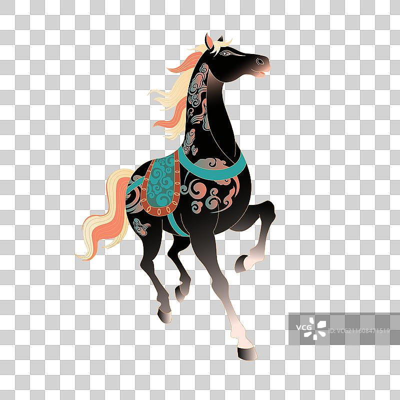 国风2026马年新年元旦春节黑色马插画图片素材