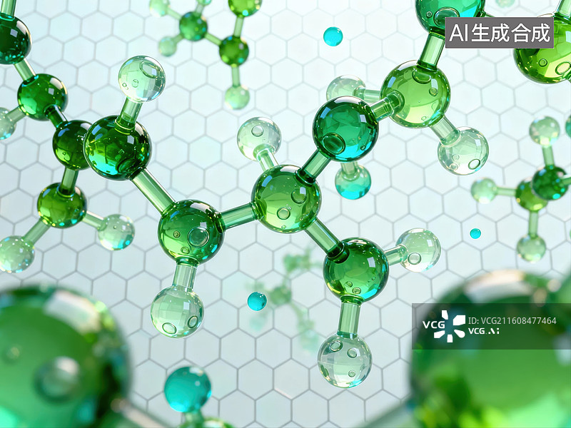 【AI数字艺术】绿色分子结构三维模型图片素材