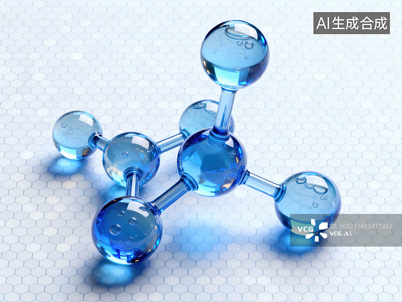 【AI数字艺术】蓝色分子结构模型图片素材