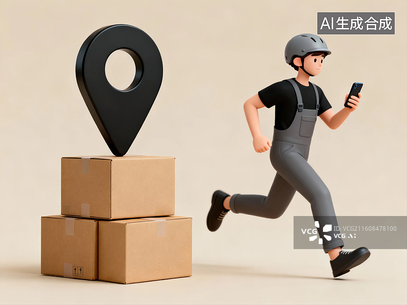 【AI数字艺术】快递员奔跑配送包裹图片素材