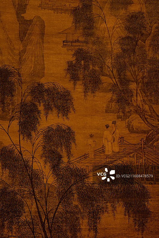 明代 唐寅 柳桥赏春图轴 上海博物馆图片素材