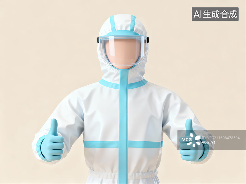【AI数字艺术】身穿防护服的人物竖起大拇指图片素材