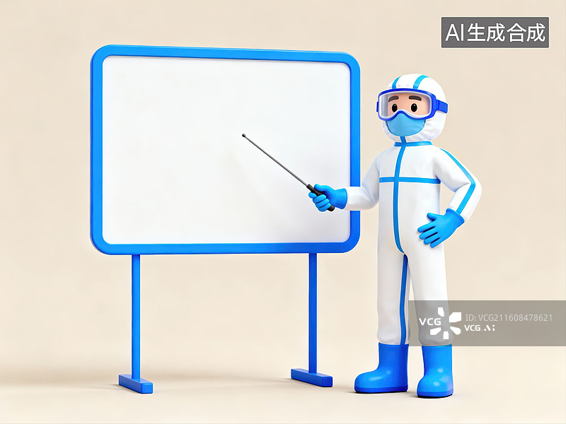 【AI数字艺术】防护服人物指向白板图片素材