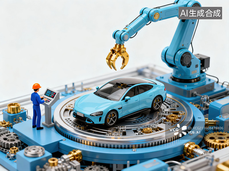 【AI数字艺术】自动化生产线上的汽车模型图片素材