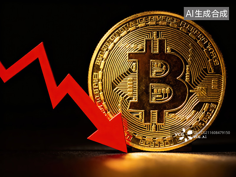 【AI数字艺术】比特币价格下跌趋势图图片素材