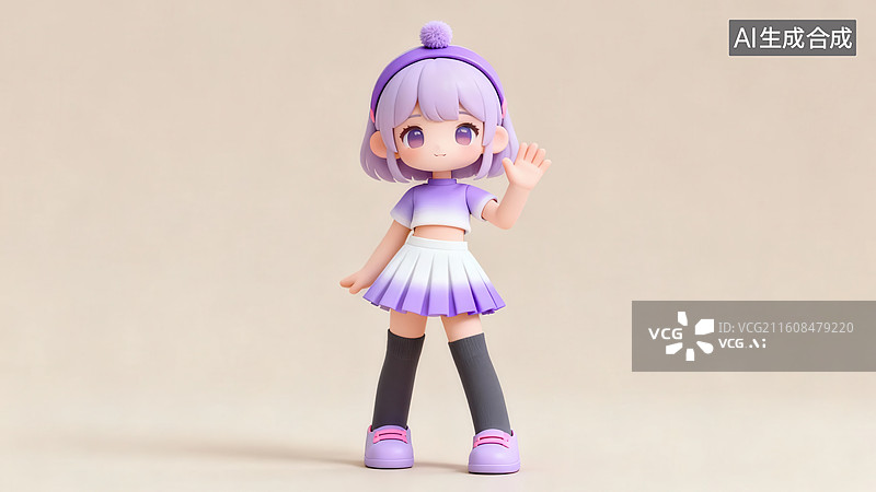 【AI数字艺术】紫色头发女孩卡通形象图片素材