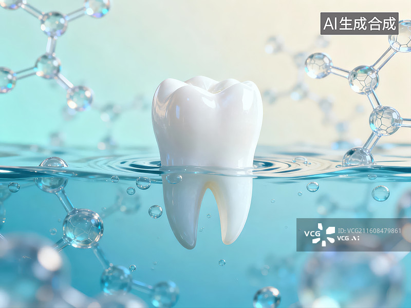 【AI数字艺术】牙齿在水中的分子结构背景图片素材
