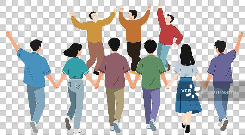 节日过节活动庆祝人们人群群众热烈毕业季年轻人青年背影素材卡通元素插画图片素材