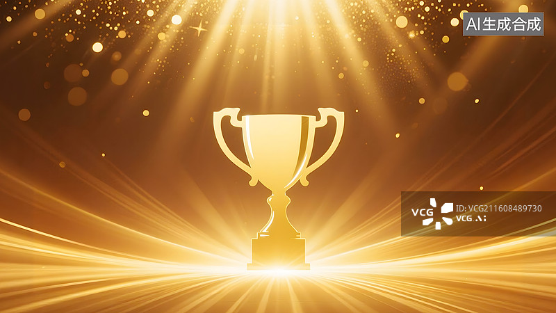 【AI数字艺术】AIGC：金色背景上的金色奖杯，喜讯喜报背景壁纸图片素材