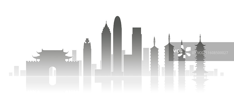 浙江嘉兴城市地标剪影插画图片素材