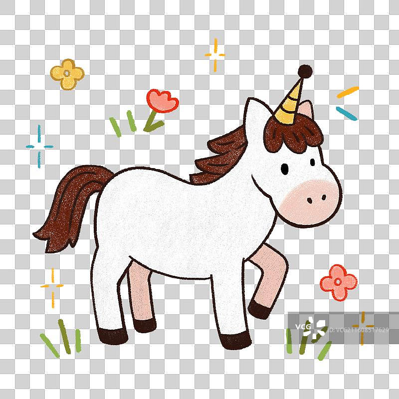 卡通手绘十二生肖马年动物白马插画元素素材图片素材