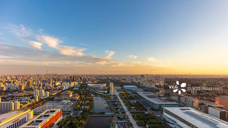 北京中轴线航拍视角日落夕阳图片素材