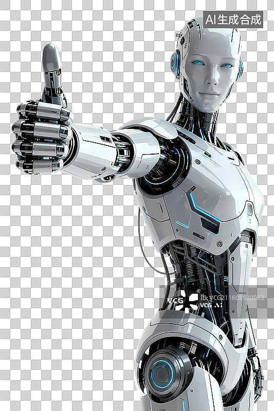 【AI数字艺术】机器人举手点赞动作PNG免抠素材图片素材