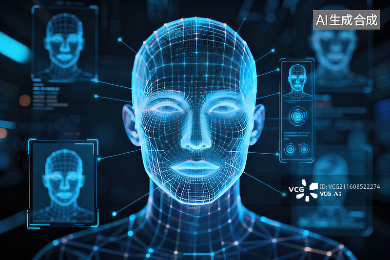 【AI数字艺术】面部识别技术展示多个人脸图片素材