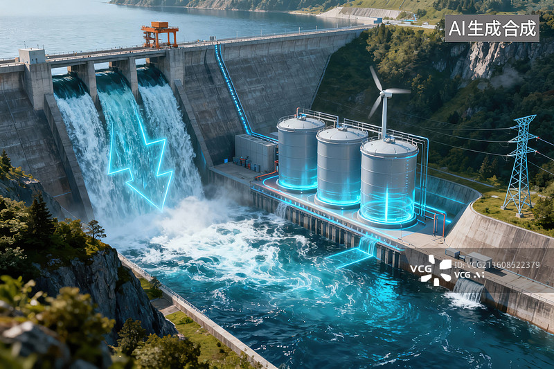 【AI数字艺术】水力发电站的水流与设备图片素材