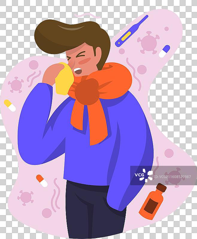 穿着厚衣的男人患有流感图片素材