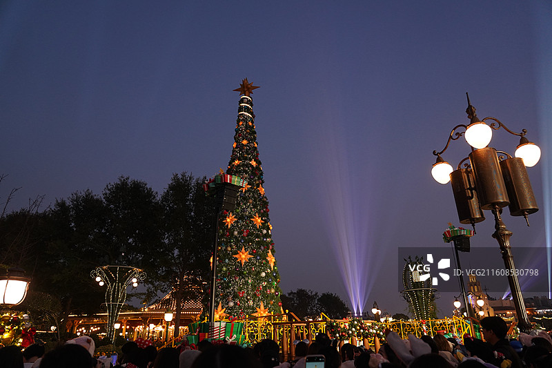 2025上海迪士尼奇妙圣诞点灯冬巡烟花和疯狂动物城图片素材