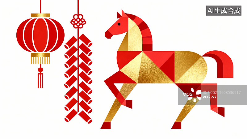【AI数字艺术】春节元素之纸马灯笼鞭炮图片素材
