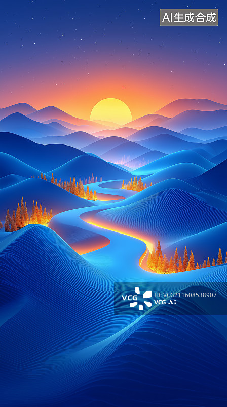 【AI数字艺术】梦幻沙漠日出景象图片素材