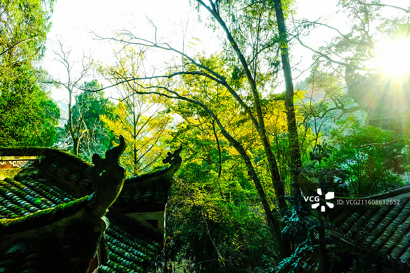 金秋时节中国贵州省黔南州黄平县飞云崖风光，黔南第一洞天牌坊，月潭寺牌坊，飞云崖，藏经阁，飞云崖古建筑图片素材