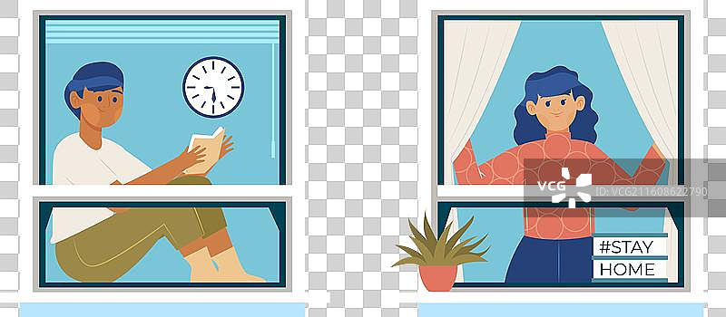 由于疫情宵禁，人们待在室内图片素材