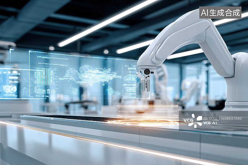 【AI数字艺术】高科技自动化生产车间机械臂流水线科技场景图片素材