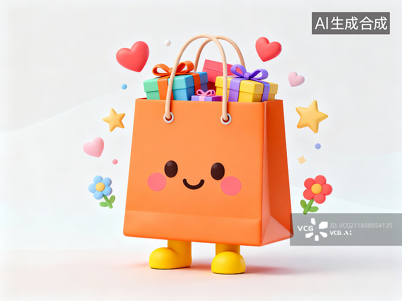 【AI数字艺术】卡通购物袋装满礼物图片素材