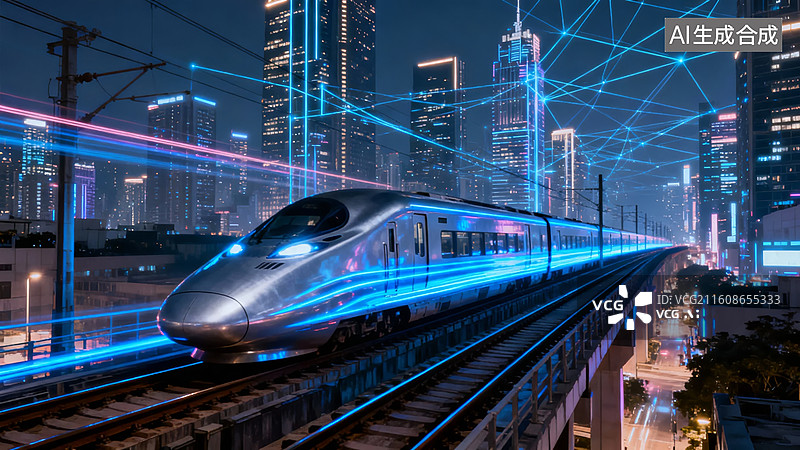 【AI数字艺术】未来城市中的高速列车图片素材