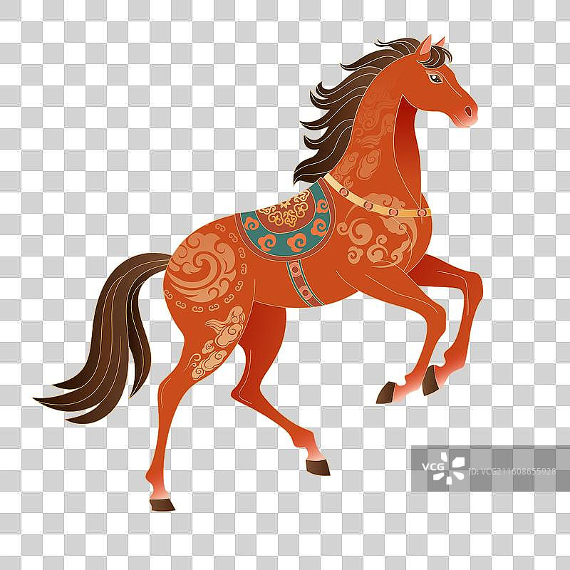 国风2026马年十二生红色骏马插画图片素材