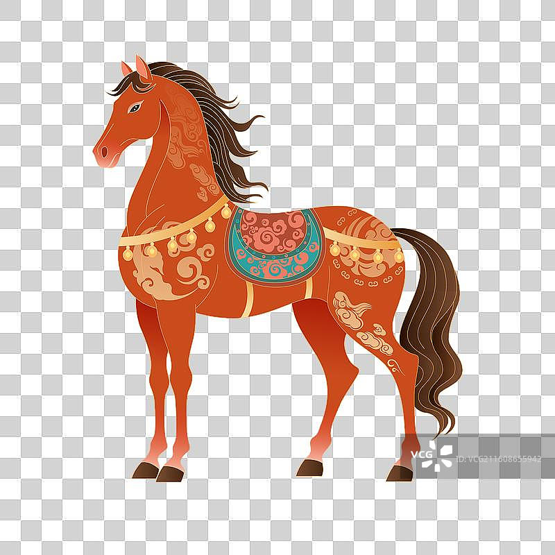 国风2026马年十二生红色骏马插画图片素材