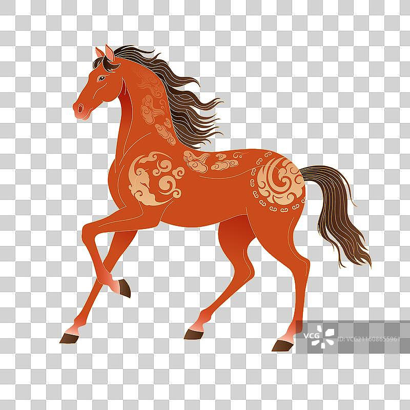 国风2026马年十二生红色骏马插画图片素材