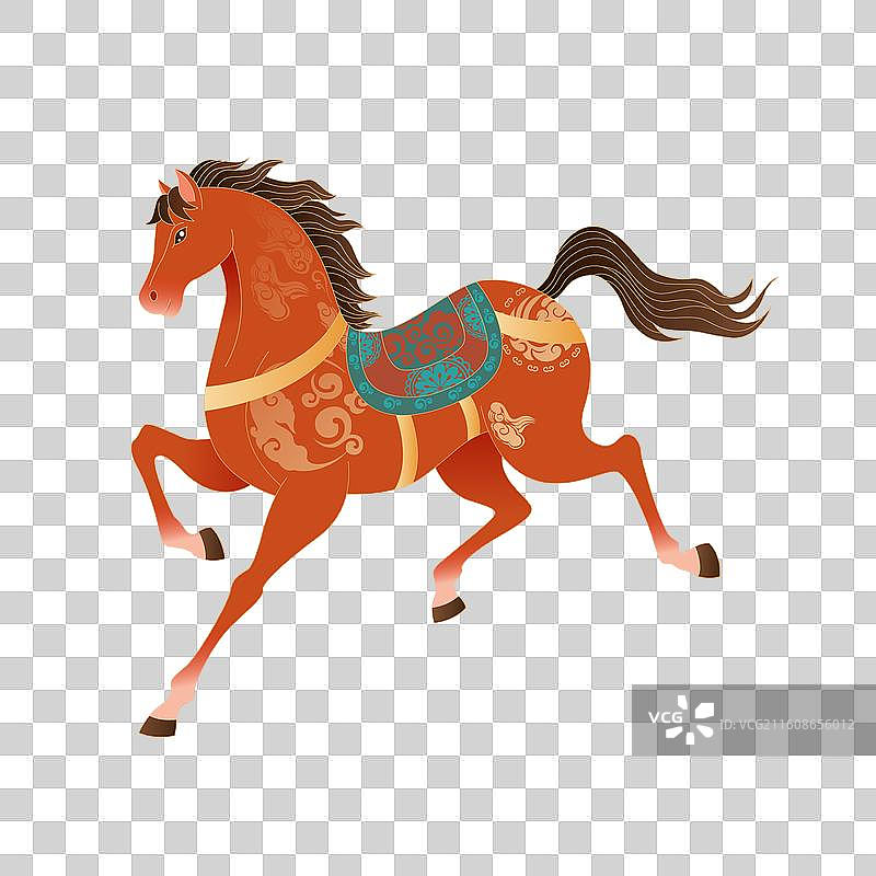 国风2026马年十二生红色骏马插画图片素材