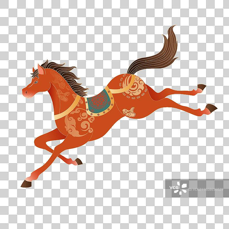国风2026马年十二生红色骏马插画图片素材