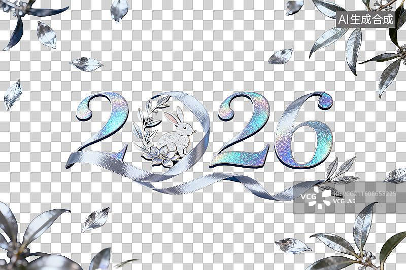 【AI数字艺术】2026年银色兔年装饰数字设计图片素材
