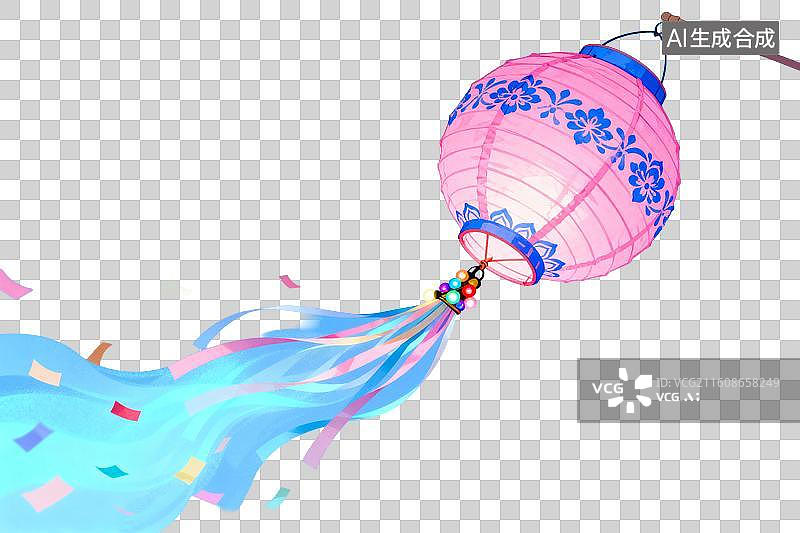 【AI数字艺术】粉色花灯飘带飞舞庆佳节图片素材